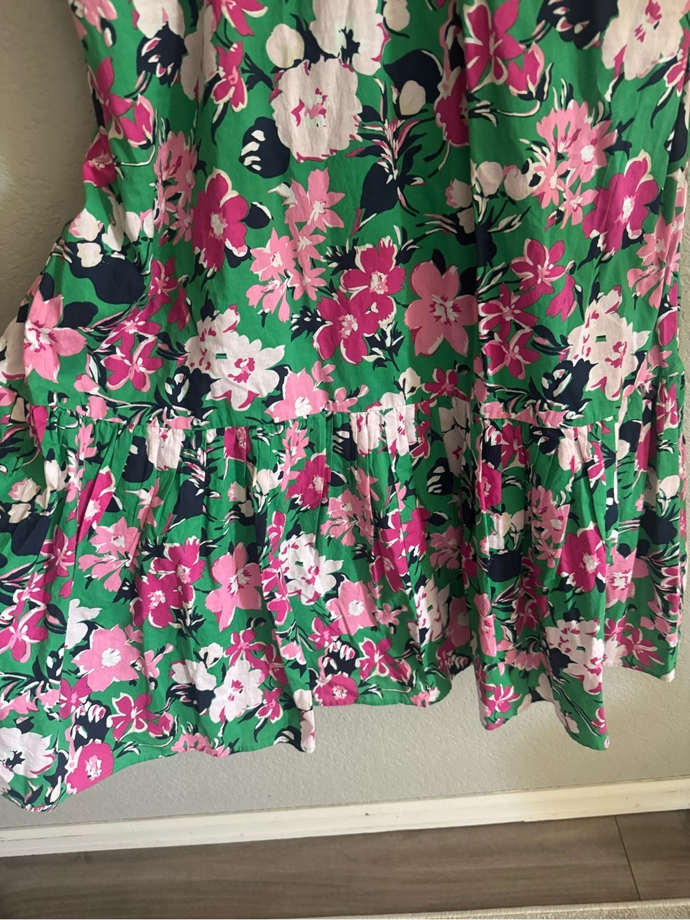J.Crew Factory Floral Ruffle Trim Midi Dress Green Pink Sleeveless Size 12 - Picture 3 of 10